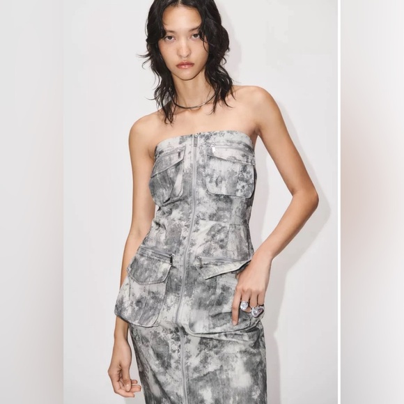Zara strapless cargo printed midi dress - Picture 2 of 7